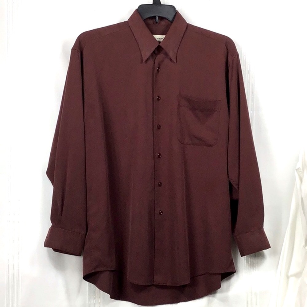 🏛️ Pronto Uomo Maroon Tencel Loose Fit Adjustable Cuffs Long Sleeve Sz.L